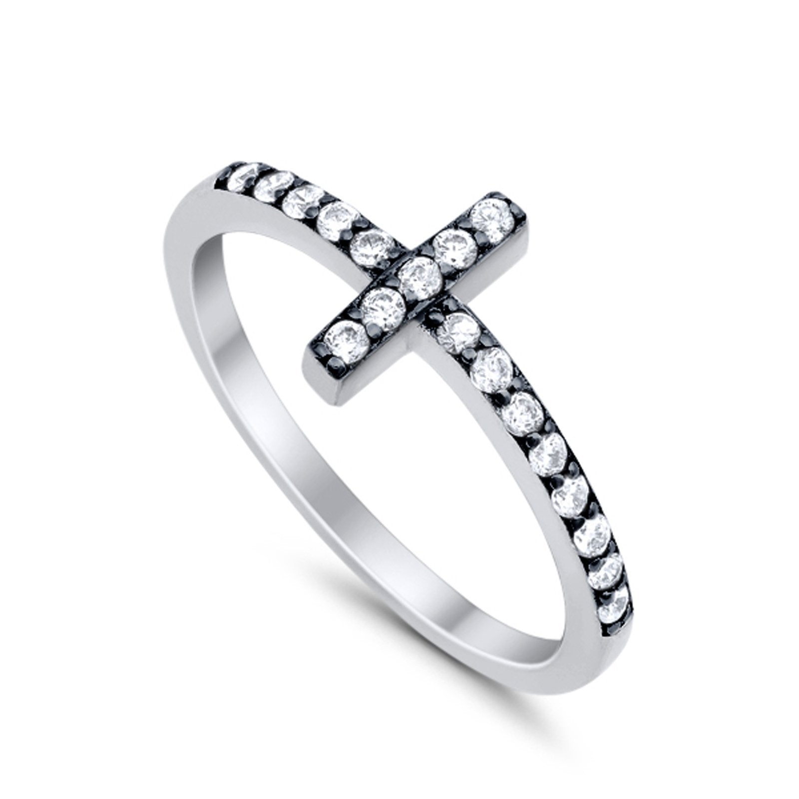 Wedding Eternity Sideways Cross Rings Simulated CZ 925 Sterling Silver