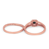 Halo Two Piece Engagement Ring Simulated Cubic Zirconia 925 Sterling Silver