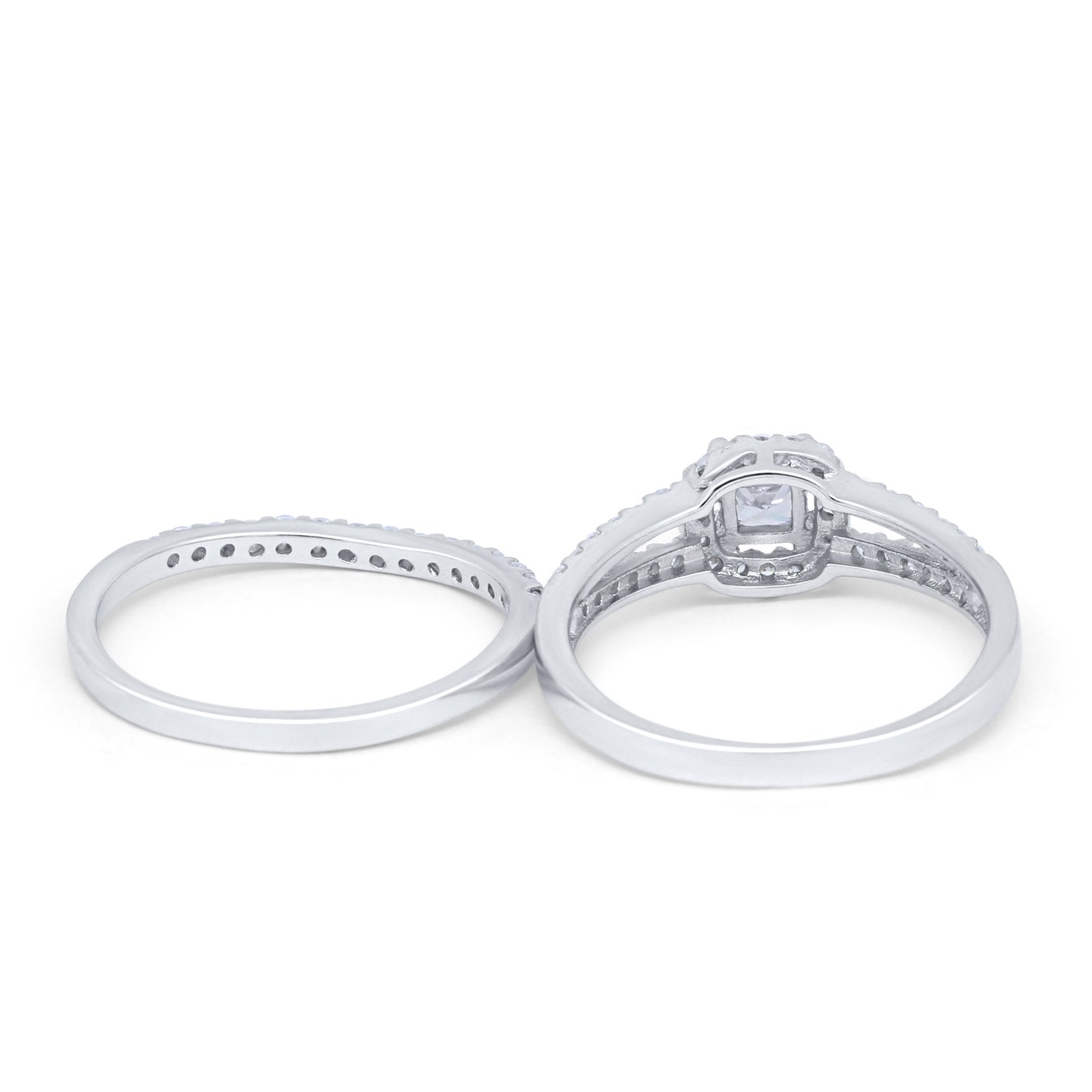 Halo Two Piece Engagement Ring Simulated Cubic Zirconia 925 Sterling Silver