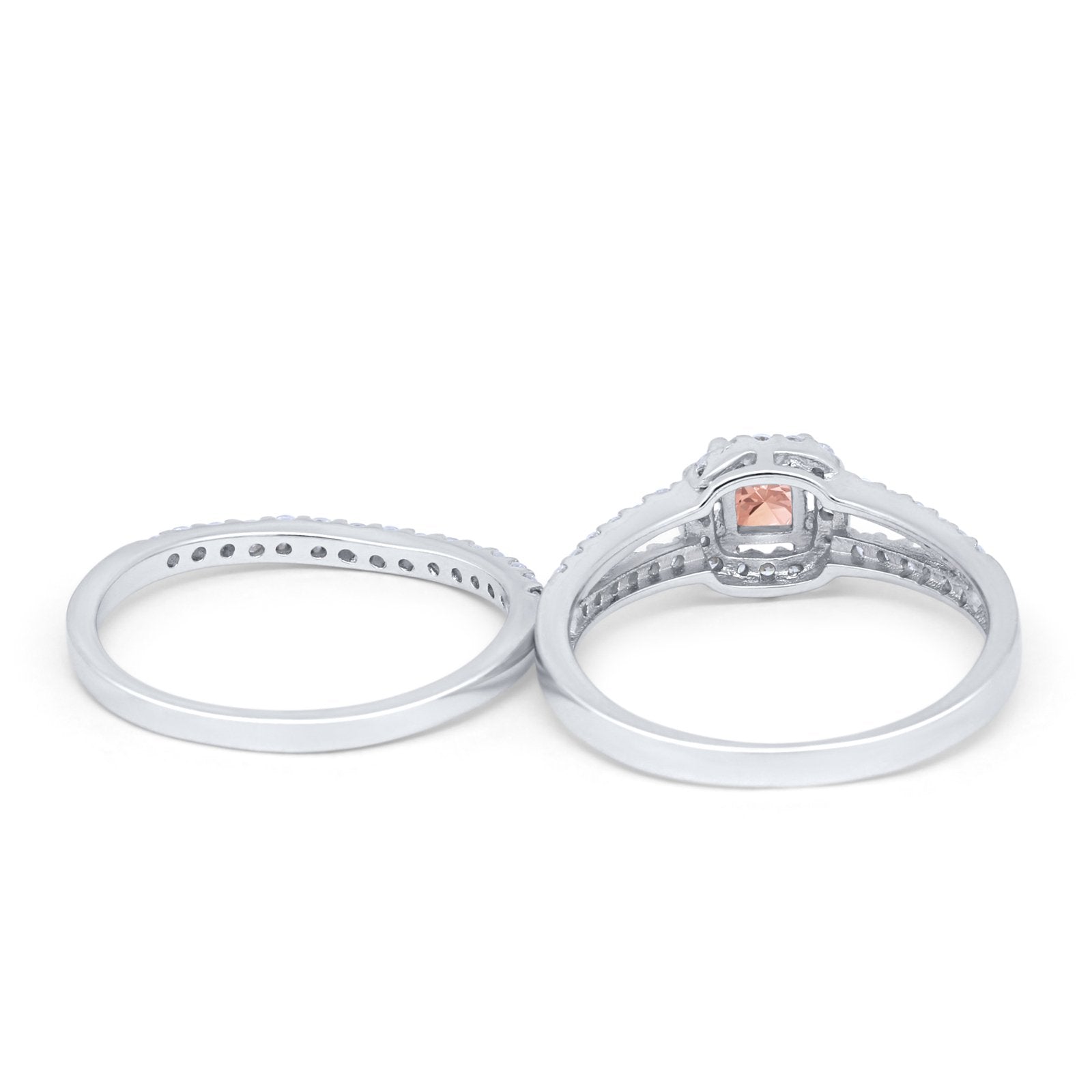 Halo Two Piece Engagement Ring Simulated Cubic Zirconia 925 Sterling Silver