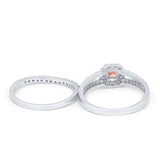 Halo Two Piece Engagement Ring Simulated Cubic Zirconia 925 Sterling Silver