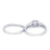 Halo Two Piece Engagement Ring Simulated Cubic Zirconia 925 Sterling Silver