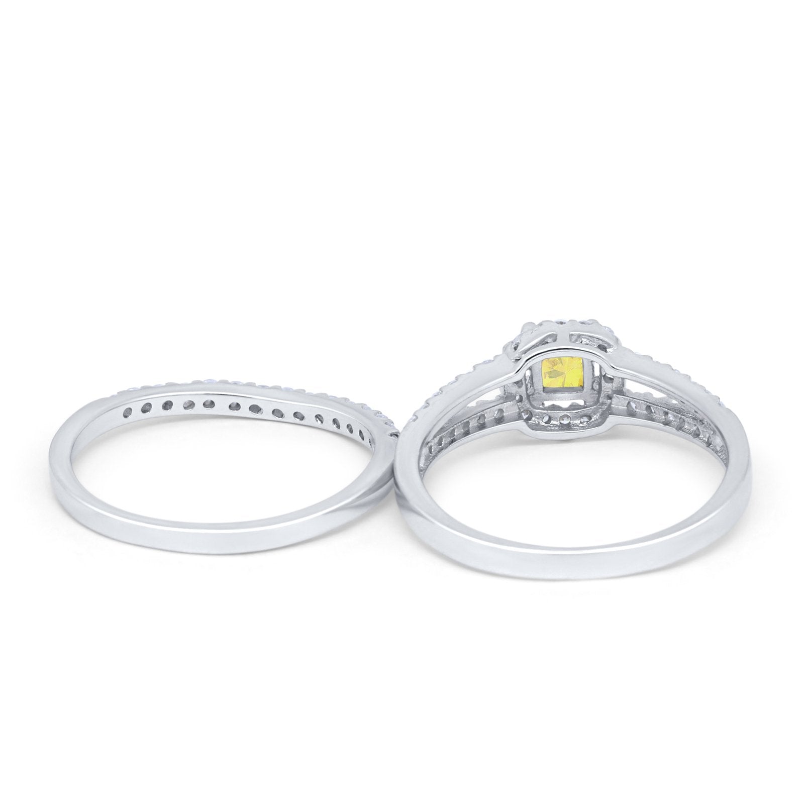 Halo Two Piece Engagement Ring Simulated Cubic Zirconia 925 Sterling Silver