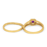 Halo Two Piece Engagement Ring Simulated Cubic Zirconia 925 Sterling Silver