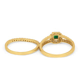 Halo Two Piece Engagement Ring Simulated Cubic Zirconia 925 Sterling Silver