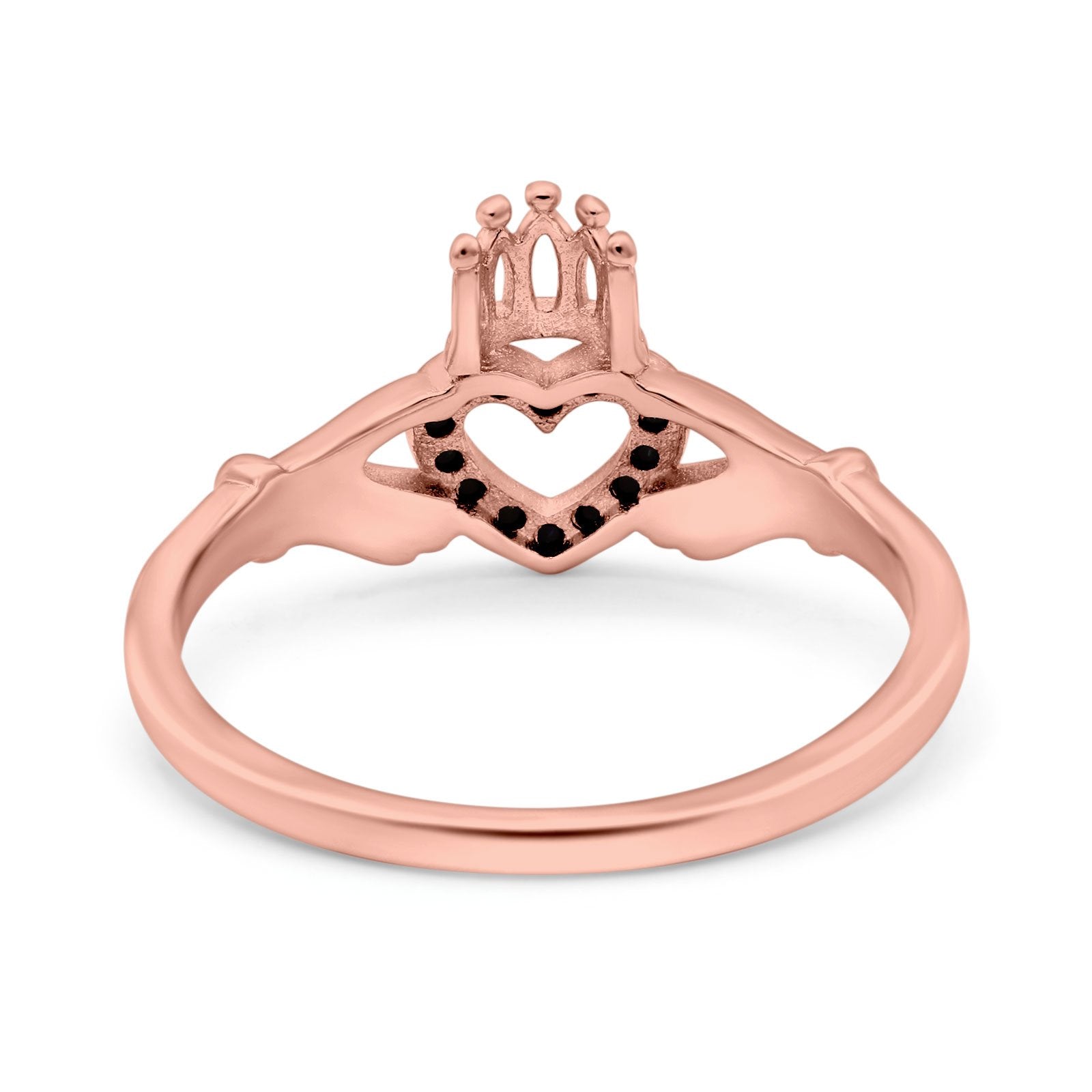 Heart Claddagh Art Deco Wedding Ring Simulated Cubic Zirconia 925 Sterling Silver