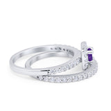 Wedding Band Ring Round Piece Simulated Cubic Zirconia 925 Sterling Silver