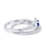 Wedding Band Ring Round Piece Simulated Cubic Zirconia 925 Sterling Silver