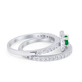 Wedding Band Ring Round Piece Simulated Cubic Zirconia 925 Sterling Silver