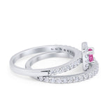 Wedding Band Ring Round Piece Simulated Cubic Zirconia 925 Sterling Silver