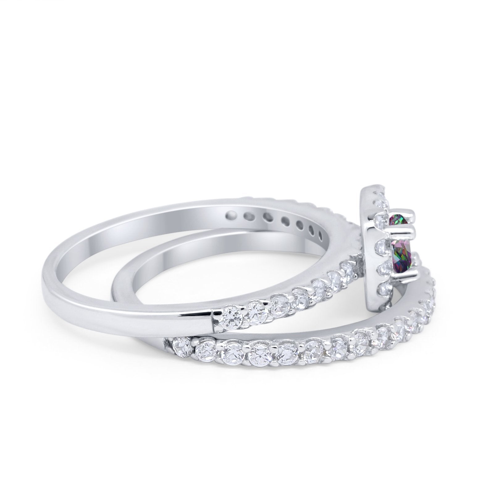 Wedding Band Ring Round Piece Simulated Cubic Zirconia 925 Sterling Silver
