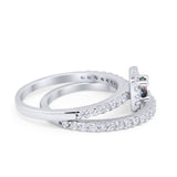 Wedding Band Ring Round Piece Simulated Cubic Zirconia 925 Sterling Silver