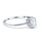 Halo Fashion Ring Oval Simulated Cubic Zirconia Accent 925 Sterling Silver