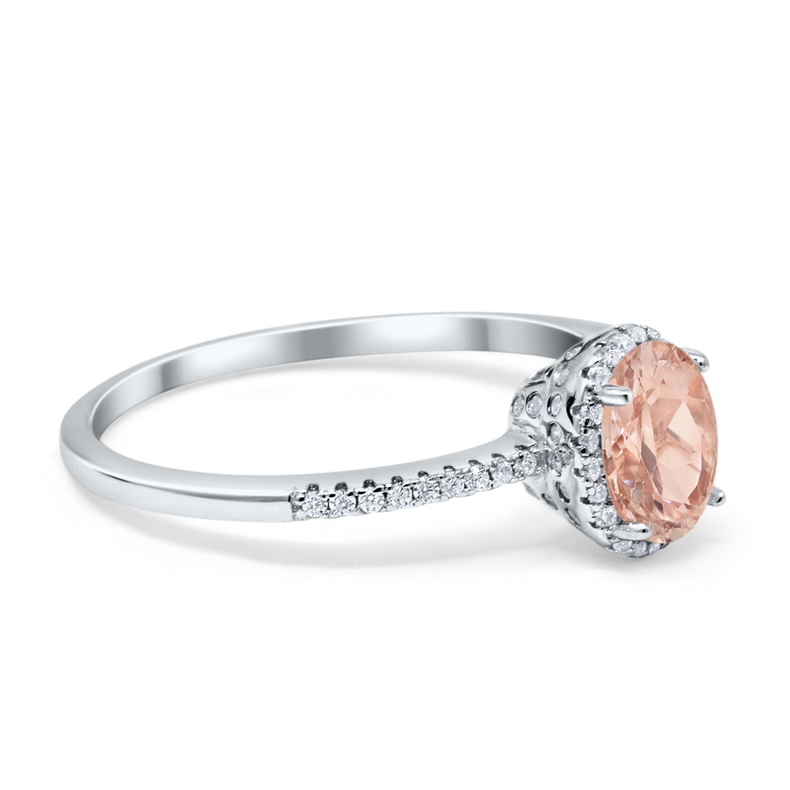 Halo Fashion Ring Oval Simulated Cubic Zirconia Accent 925 Sterling Silver