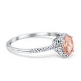 Halo Fashion Ring Oval Simulated Cubic Zirconia Accent 925 Sterling Silver