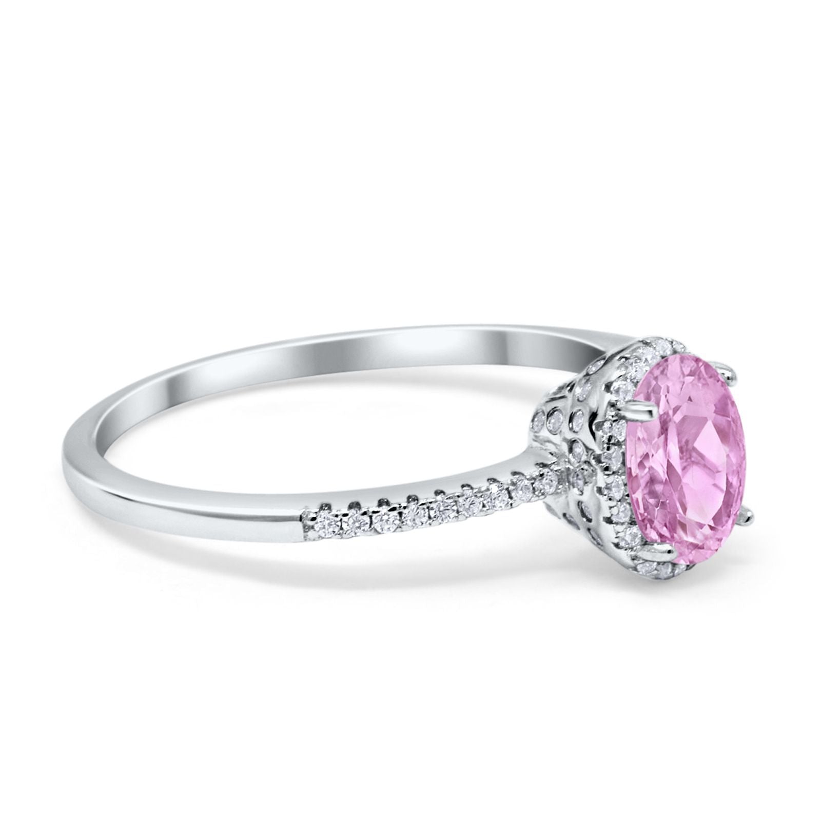 Halo Fashion Ring Oval Simulated Cubic Zirconia Accent 925 Sterling Silver