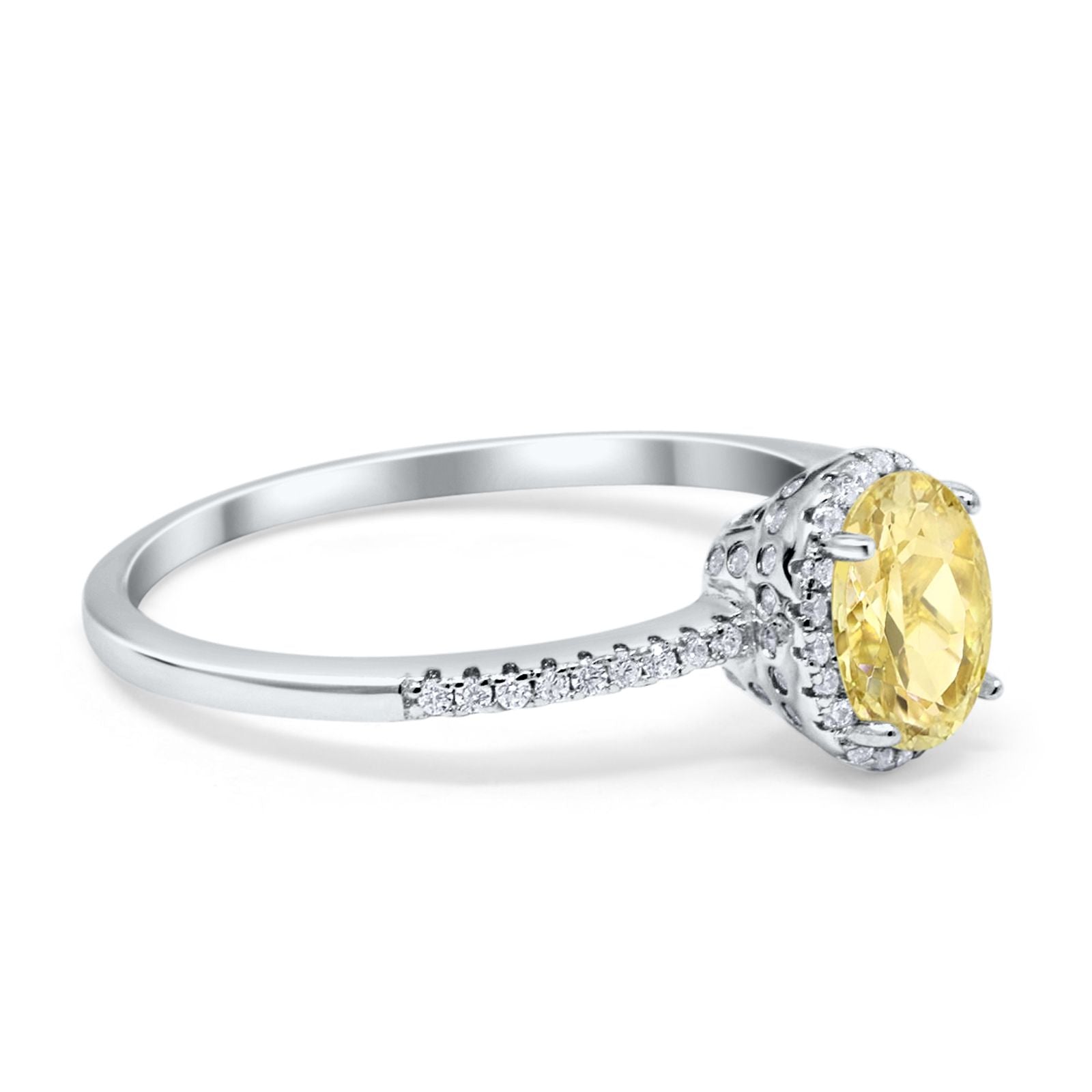Halo Fashion Ring Oval Simulated Cubic Zirconia Accent 925 Sterling Silver