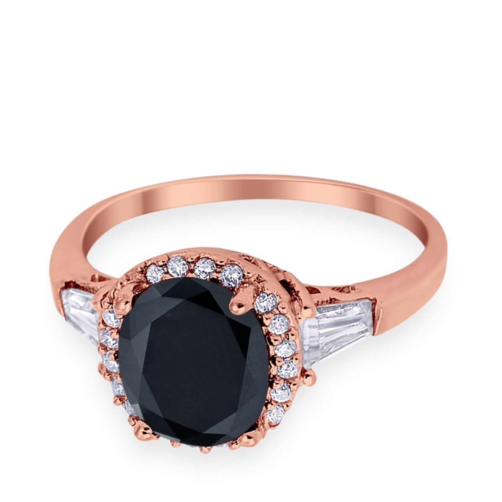 Halo Engagement Ring Baguette Simulated Cubic Zirconia 925 Sterling Silver