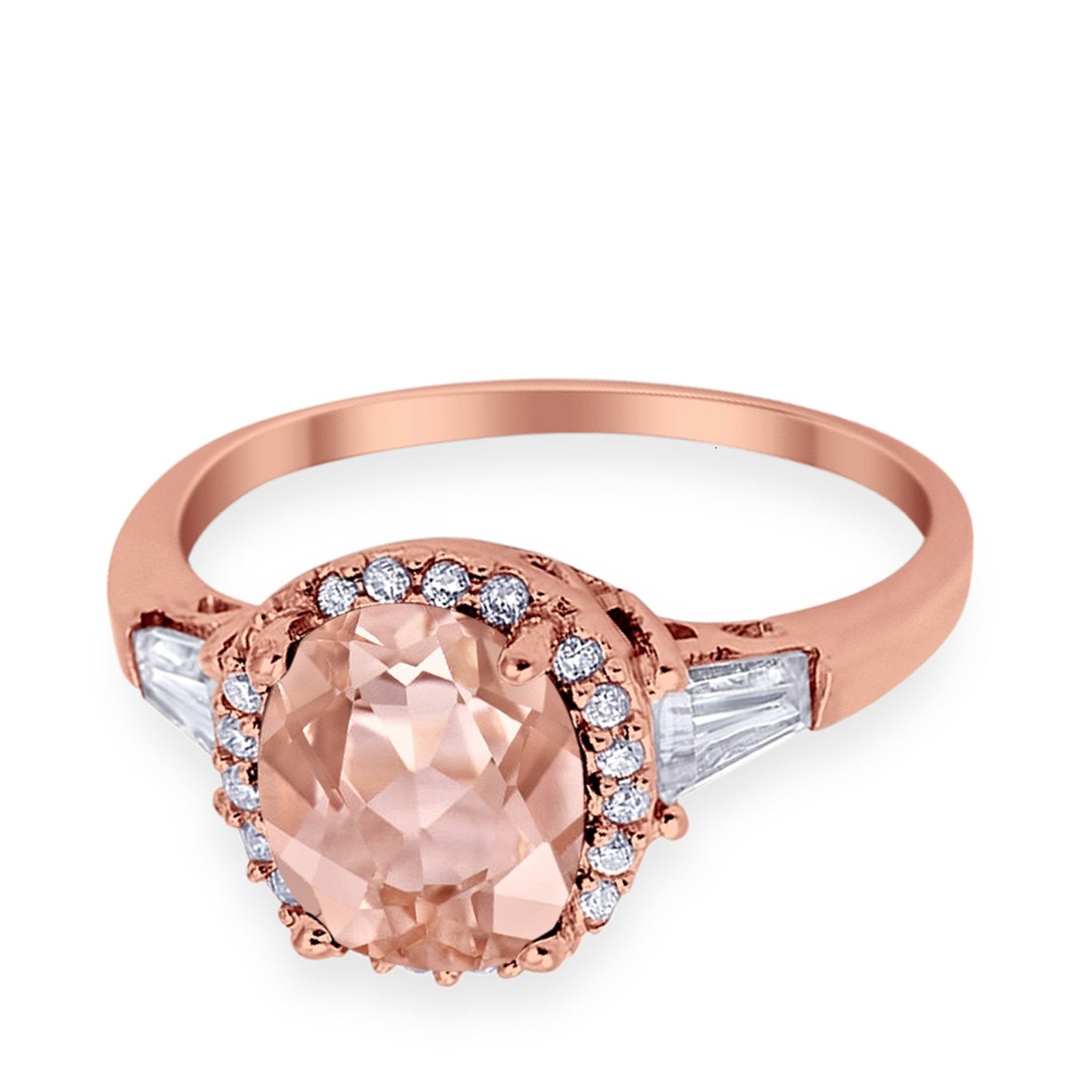 Halo Engagement Ring Baguette Simulated Cubic Zirconia 925 Sterling Silver