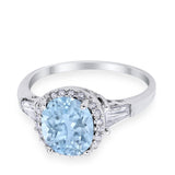 Halo Engagement Ring Baguette Simulated Cubic Zirconia 925 Sterling Silver