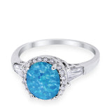 Halo Engagement Ring Baguette Simulated Cubic Zirconia 925 Sterling Silver