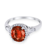 Halo Engagement Ring Baguette Simulated Cubic Zirconia 925 Sterling Silver