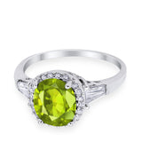 Halo Engagement Ring Baguette Simulated Cubic Zirconia 925 Sterling Silver