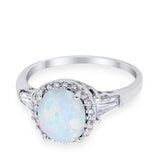 Halo Engagement Ring Baguette Simulated Cubic Zirconia 925 Sterling Silver