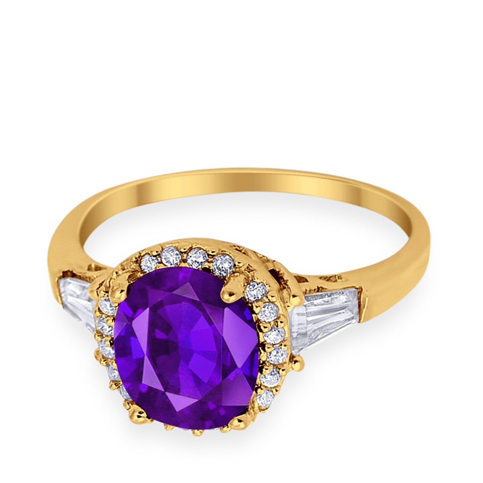 Halo Engagement Ring Baguette Simulated Cubic Zirconia 925 Sterling Silver