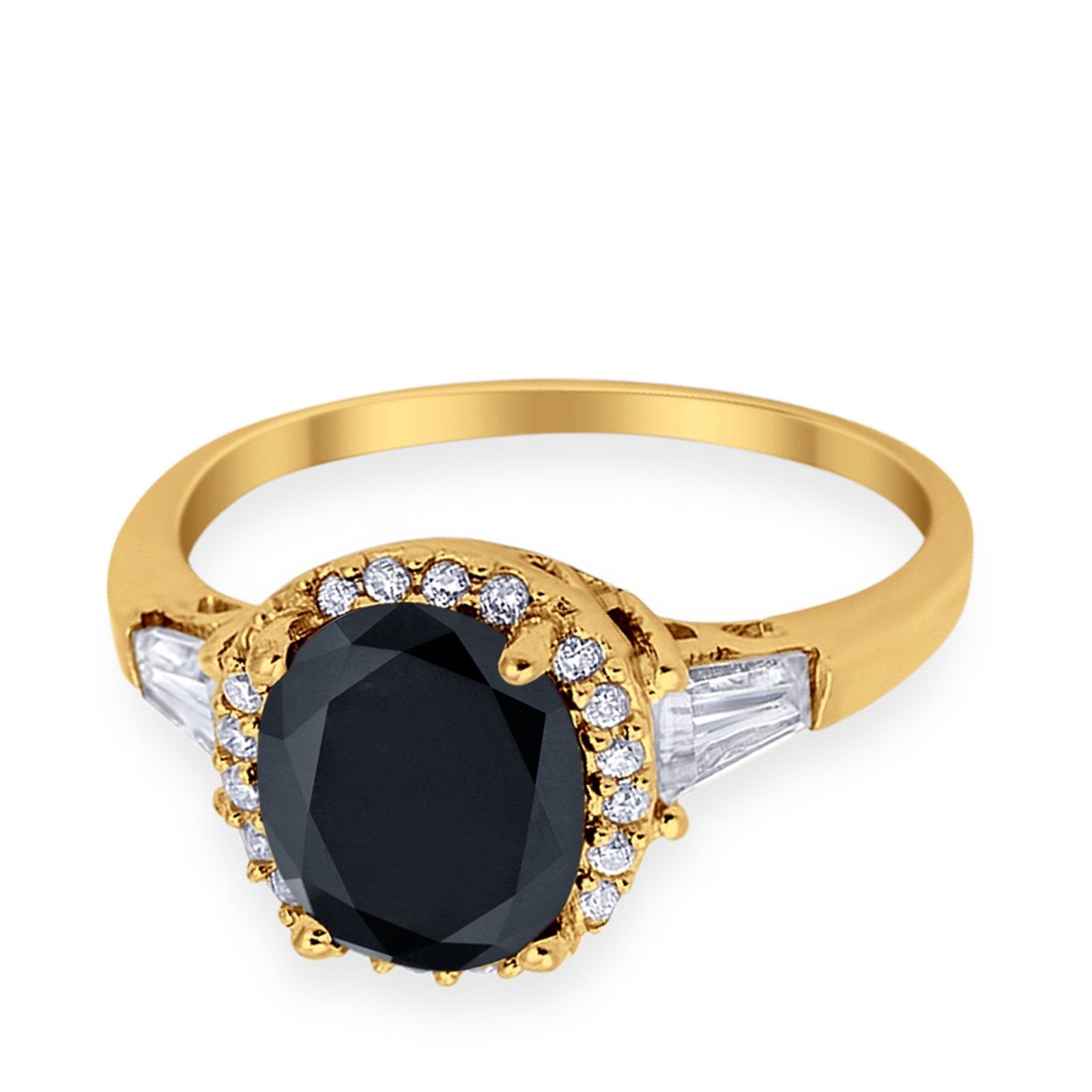 Halo Engagement Ring Baguette Simulated Cubic Zirconia 925 Sterling Silver