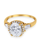 Halo Engagement Ring Baguette Simulated Cubic Zirconia 925 Sterling Silver