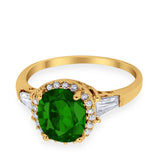 Halo Engagement Ring Baguette Simulated Cubic Zirconia 925 Sterling Silver