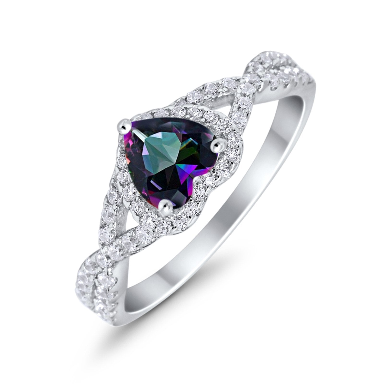 Heart Promise Ring Infinity Shank Simulated Cubic Zirconia 925 Sterling Silver