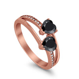 Double Heart Promise Ring Round Simulated Cubic Zirconia 925 Sterling Silver