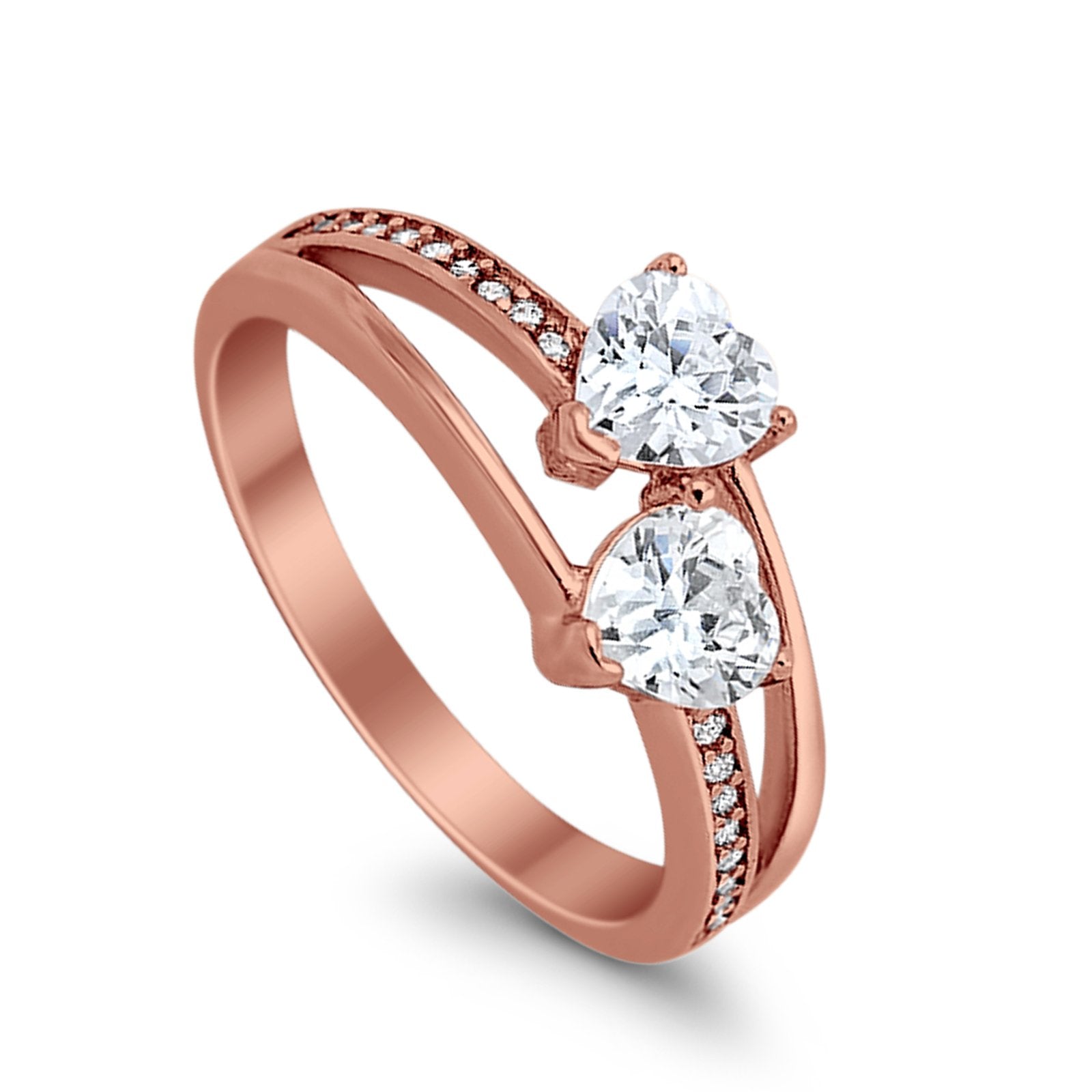 Double Heart Promise Ring Round Simulated Cubic Zirconia 925 Sterling Silver