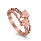 Double Heart Promise Ring Round Simulated Cubic Zirconia 925 Sterling Silver