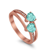 Double Heart Promise Ring Round Simulated Cubic Zirconia 925 Sterling Silver