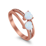 Double Heart Promise Ring Round Simulated Cubic Zirconia 925 Sterling Silver