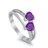 Double Heart Promise Ring Round Simulated Cubic Zirconia 925 Sterling Silver