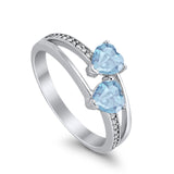 Double Heart Promise Ring Round Simulated Cubic Zirconia 925 Sterling Silver