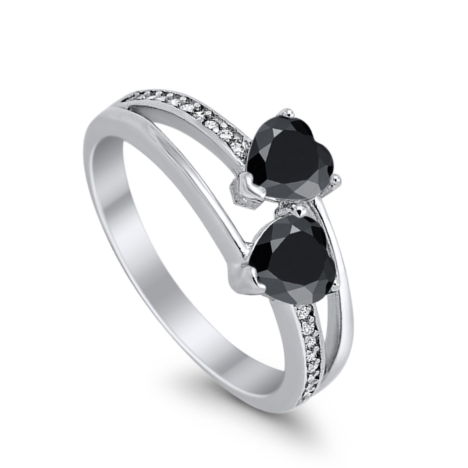 Double Heart Promise Ring Round Simulated Cubic Zirconia 925 Sterling Silver