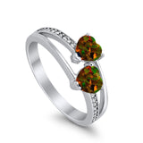 Double Heart Promise Ring Round Simulated Cubic Zirconia 925 Sterling Silver