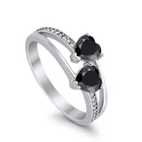 Double Heart Promise Ring Round Simulated Cubic Zirconia 925 Sterling Silver