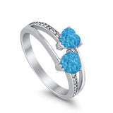 Double Heart Promise Ring Round Simulated Cubic Zirconia 925 Sterling Silver