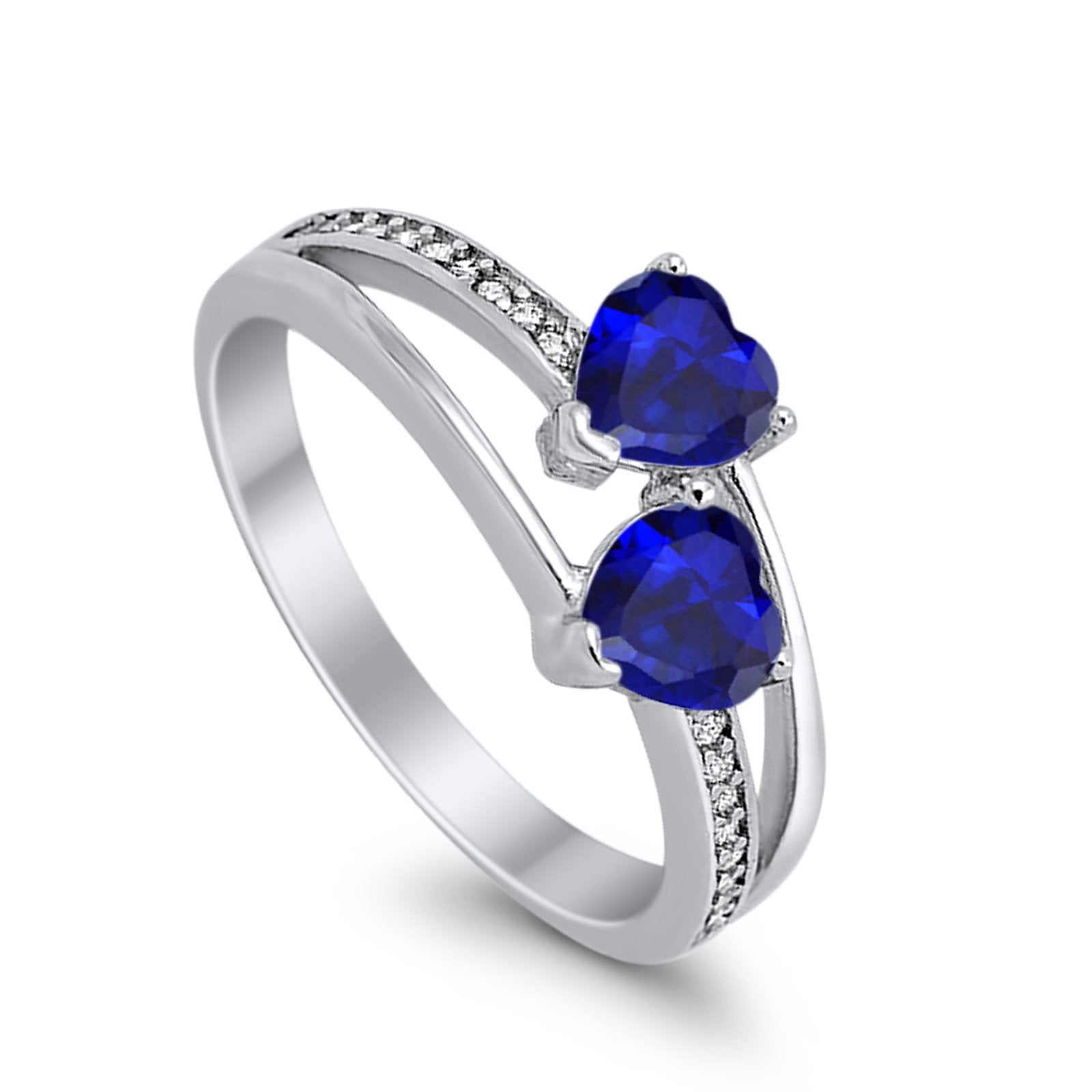 Double Heart Promise Ring Round Simulated Cubic Zirconia 925 Sterling Silver