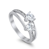 Double Heart Promise Ring Round Simulated Cubic Zirconia 925 Sterling Silver