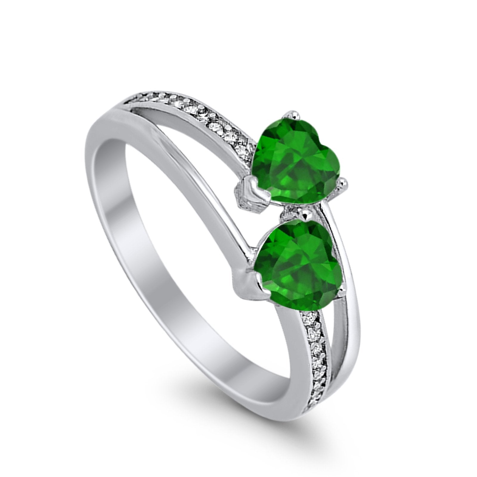 Double Heart Promise Ring Round Simulated Cubic Zirconia 925 Sterling Silver