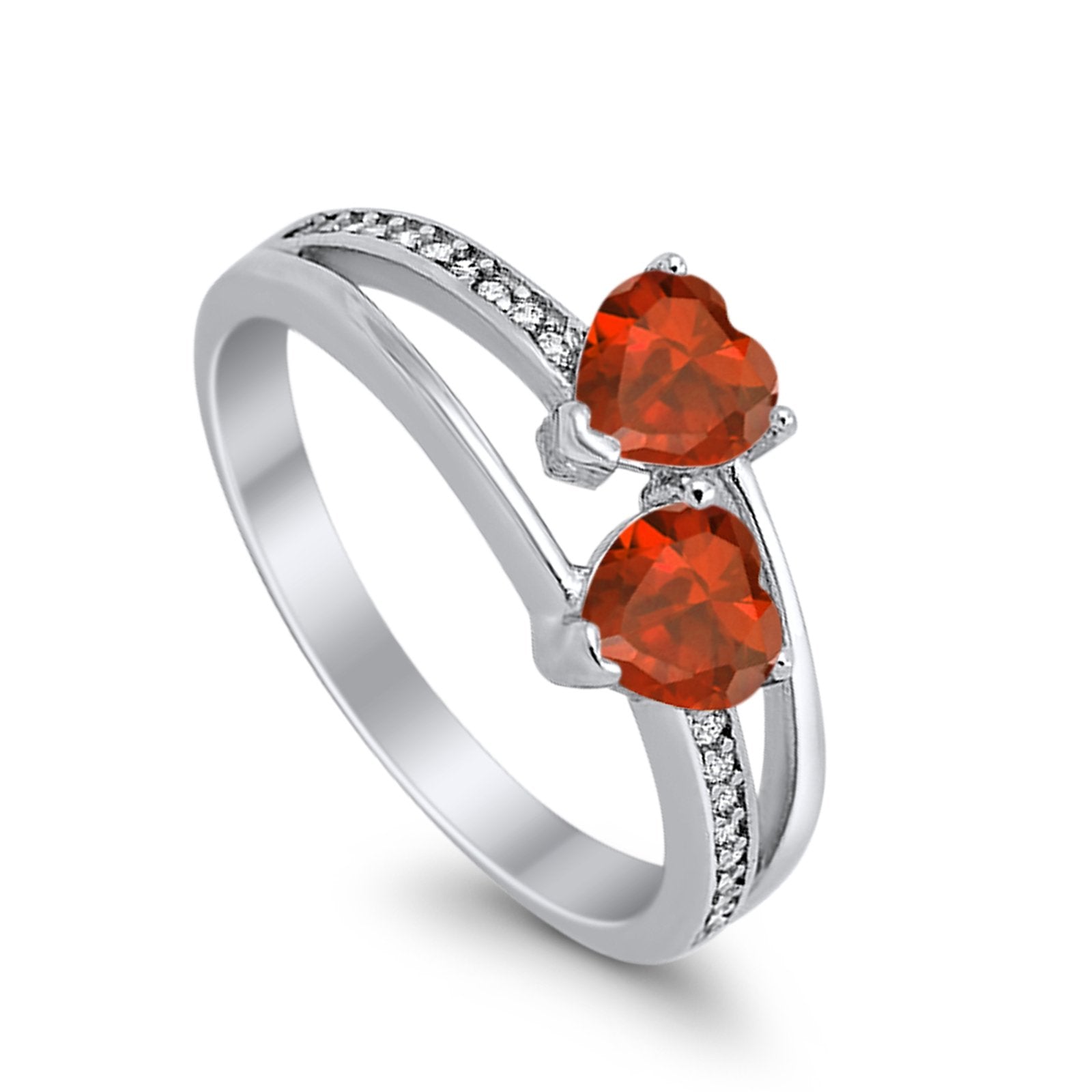 Double Heart Promise Ring Round Simulated Cubic Zirconia 925 Sterling Silver