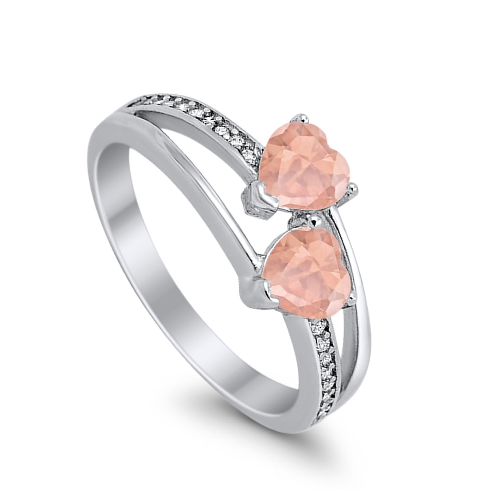 Double Heart Promise Ring Round Simulated Cubic Zirconia 925 Sterling Silver