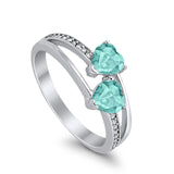 Double Heart Promise Ring Round Simulated Cubic Zirconia 925 Sterling Silver
